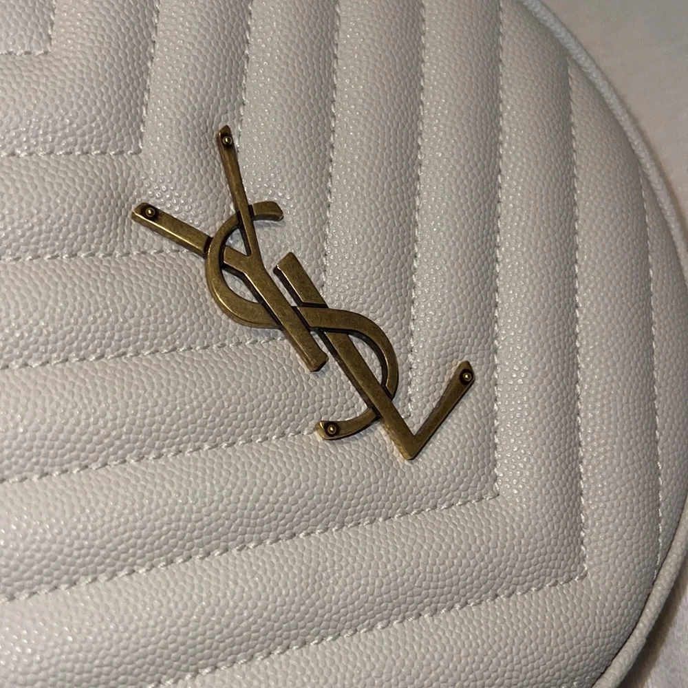 Yves Saint Laurent White Quilted Round Crossbody Bag with Gold Hardware